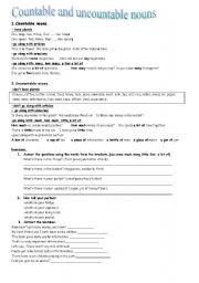 English Worksheet: Countable and uncountable nouns