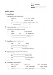 English worksheet: revising tenses