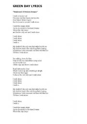 English worksheet: Green Day lyrics