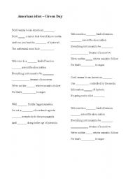 English Worksheet: American idiot - fill in the blanks
