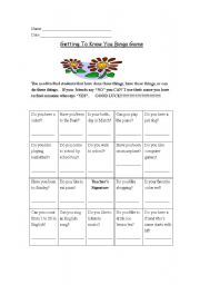 English Worksheet: Ice Breaker Bingo