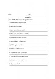 English Worksheet: using the verb to be