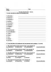 English worksheet: Poetic Elements Worksheet