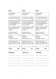 English worksheet: Evaluating Writing Grid