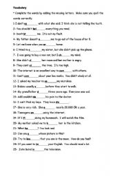 English worksheet: vocabulary and spellin