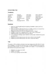 English Worksheet: Arrival in New York