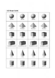 English Worksheet: 3-D Shapes Flash cards