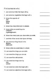 English worksheet: Find someone who