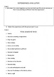 English Worksheet: present perfect for experiences