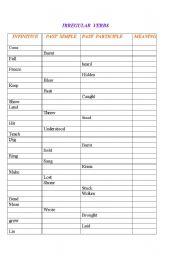 English Worksheet: Irregular Verbs