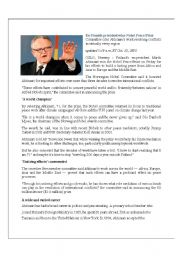 English Worksheet: 2008 Nobel Prizes- Reading Activity