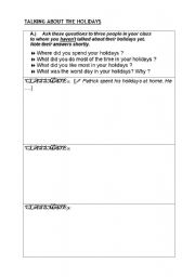 English worksheet: Talking about holidays