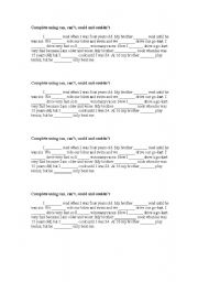 English Worksheet: Using can cant could and couldnt