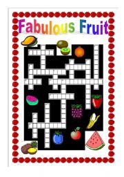 English Worksheet: Fruity Crossword + written clues + answer key