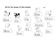 English Worksheet: Farm animals writing