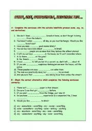 English Worksheet: SOME, ANY, NO, SOMEWHERE, ANYWHERE, NOWHERE ETC.