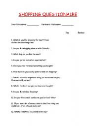 English Worksheet: Shopping Questionaire