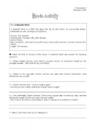 English Worksheet: Movie-Conversation class based on the Film - A Beautiful Mind (Students)