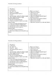 English worksheet: talking about oneself