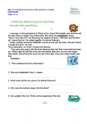English worksheet: read the text and answer the questions correctly