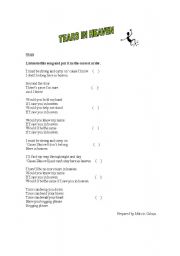 English worksheet: tears in heaven