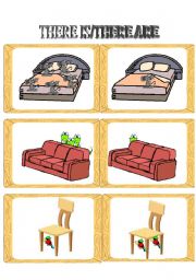 English worksheet: There is/are+animals+prepositions+furniture-part one