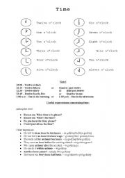 English worksheet: Telling the time