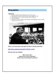 English Worksheet: Martin Luther King Reading Task