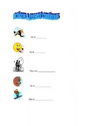 English worksheet: actions and present continous 