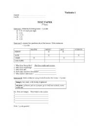 English worksheet: Test paper - 5th grade