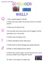 English Worksheet: QUIZ ABOUT LONDON