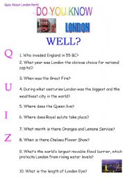 English worksheet: QUIZ ABOUT LONDON