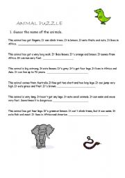 English worksheet: Animal puzzle