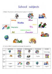 English Worksheet: School subjects and days of the week