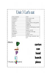 English Worksheet: food container
