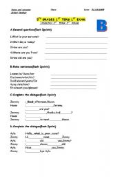 English worksheet: exam  for beginner