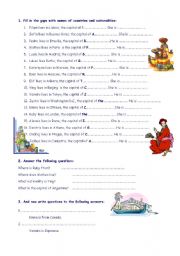 English Worksheet: Countries, capitals and nationalities