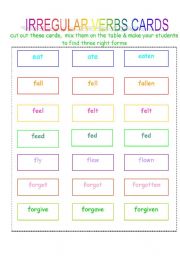 English Worksheet: IRREGULAR VERBS CARDS SET3
