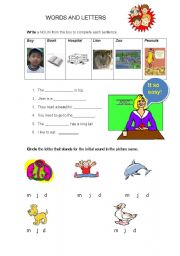 English worksheet: WORDS AND LETTERS FOR KIDS