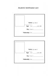 English worksheet: students identification card