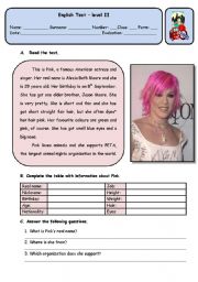 English Worksheet: PINKS PHYSICAL DESCRIPTION (THERES ANOTHER PAGE)