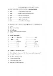 English worksheet: countables-uncountables