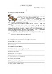 English Worksheet: Daily routine, adjective degrees, simple present and present continuous