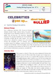 English Worksheet: Celebrities open up about being bullied  - reading for Intermediate students