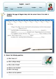 English Worksheet: MEGANS DIARY - PRESEN CONTINUOUS