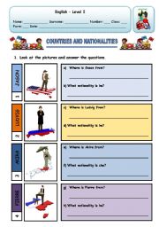 English Worksheet: COUNTRIES AND NATIONALITIES