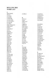English worksheet: word list
