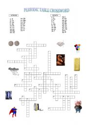 English Worksheet: Periodic Table Crossword