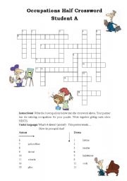 English Worksheet: Half Crossword-Occupations (Pairwork)