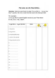 English worksheet: like/dislike